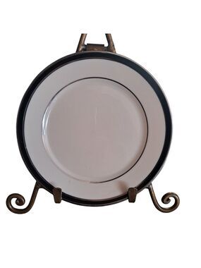 Lenox Black Royale Saucer Ivory Black Silver Bone China Small Plates Set 4 USA